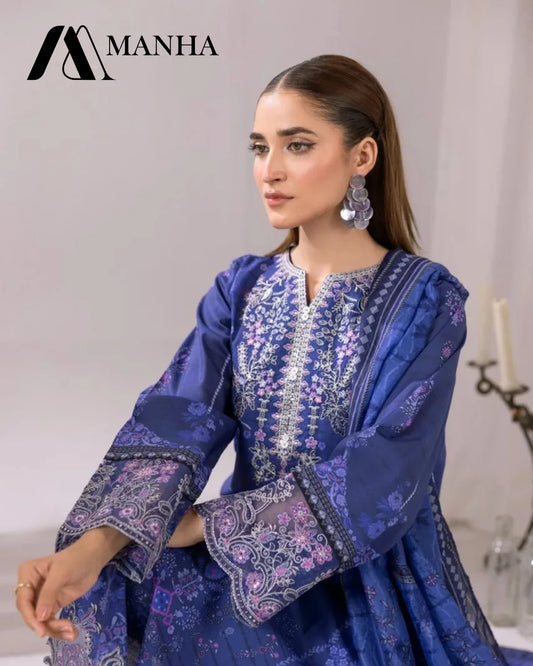 Women's Ready-to-Wear 3-Piece Printed & Embroidered Lawn Suit with Trouser