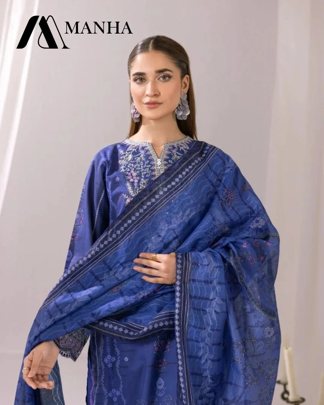 Women's Ready-to-Wear 3-Piece Printed & Embroidered Lawn Suit with Trouser
