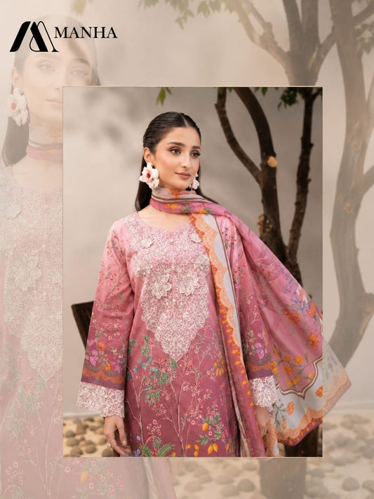 Women's Ready-to-Wear 3-Piece Printed & Embroidered Lawn Suit with Crinkle Chiffon Dupatta