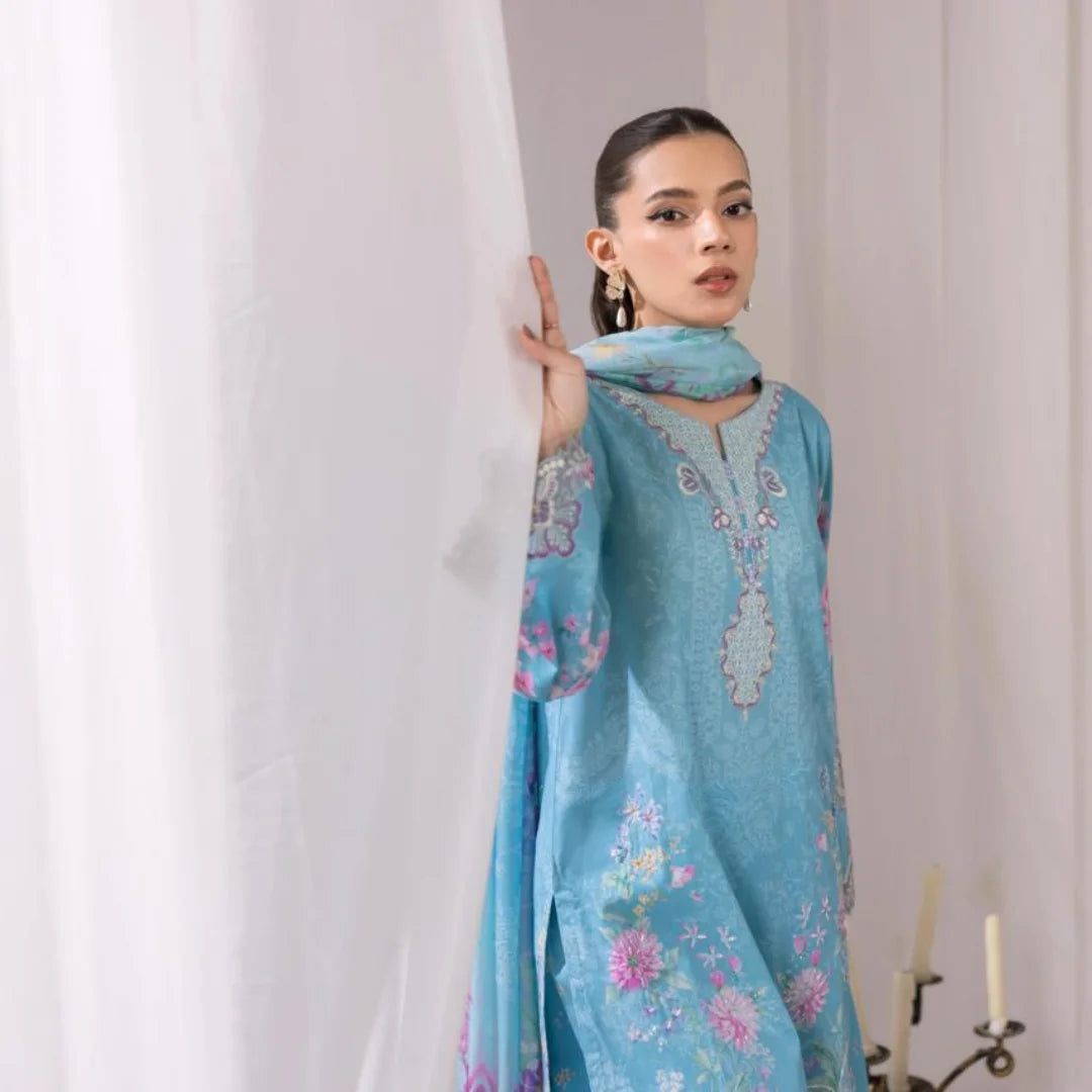 Women's Ready-to-Wear 3-Piece Printed & Embroidered Lawn Suit with Crinkle Chiffon Dupatta