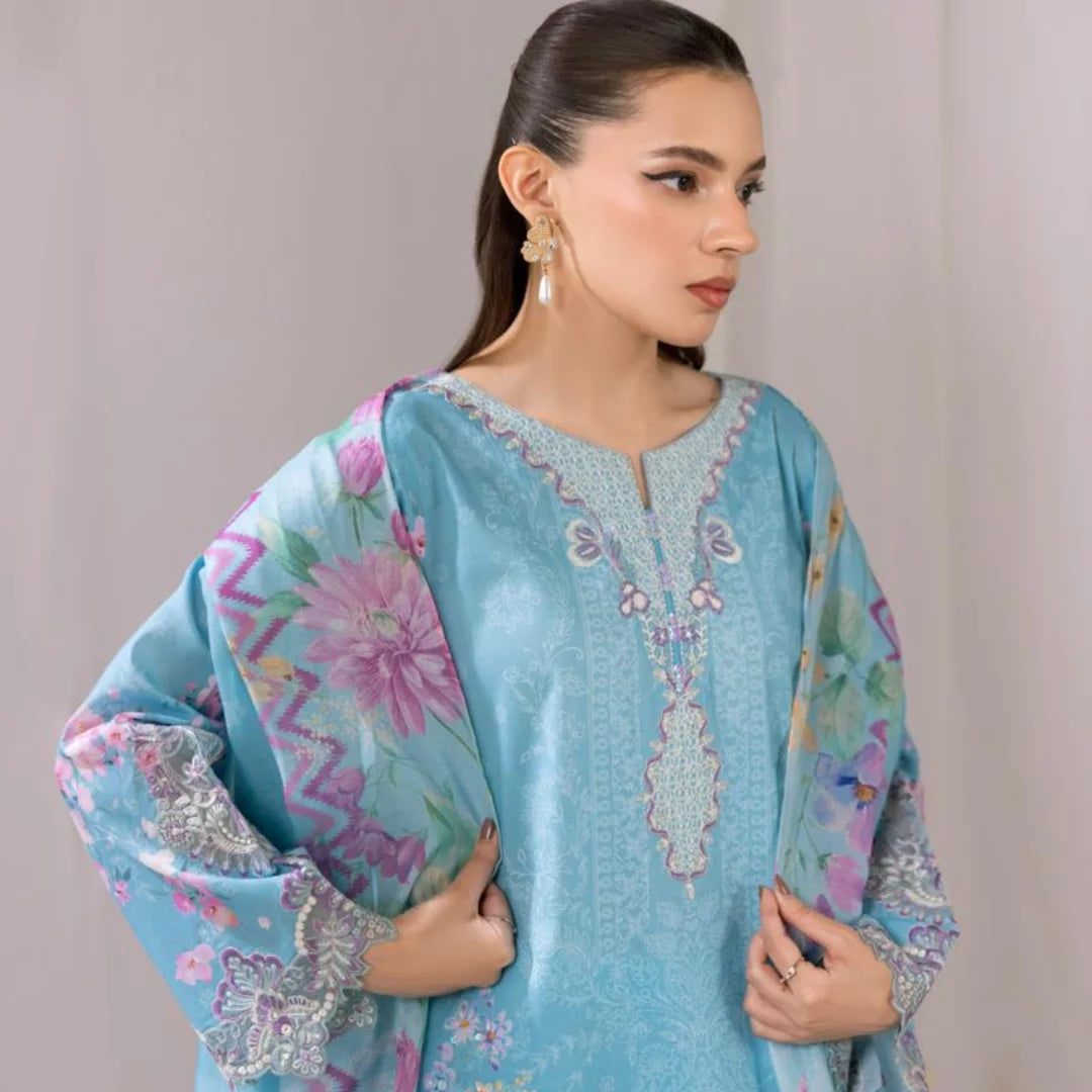 Women's Ready-to-Wear 3-Piece Printed & Embroidered Lawn Suit with Crinkle Chiffon Dupatta