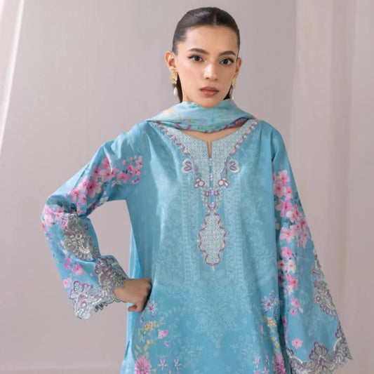 Women's Ready-to-Wear 3-Piece Printed & Embroidered Lawn Suit with Crinkle Chiffon Dupatta