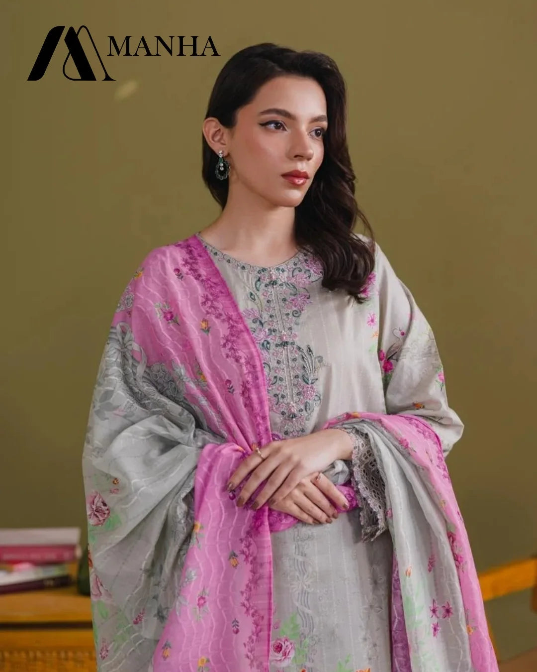 Women's Ready-to-Wear 3-Piece Printed & Embroidered Lawn Suit with Crinkle Chiffon Dupatta & Bottom