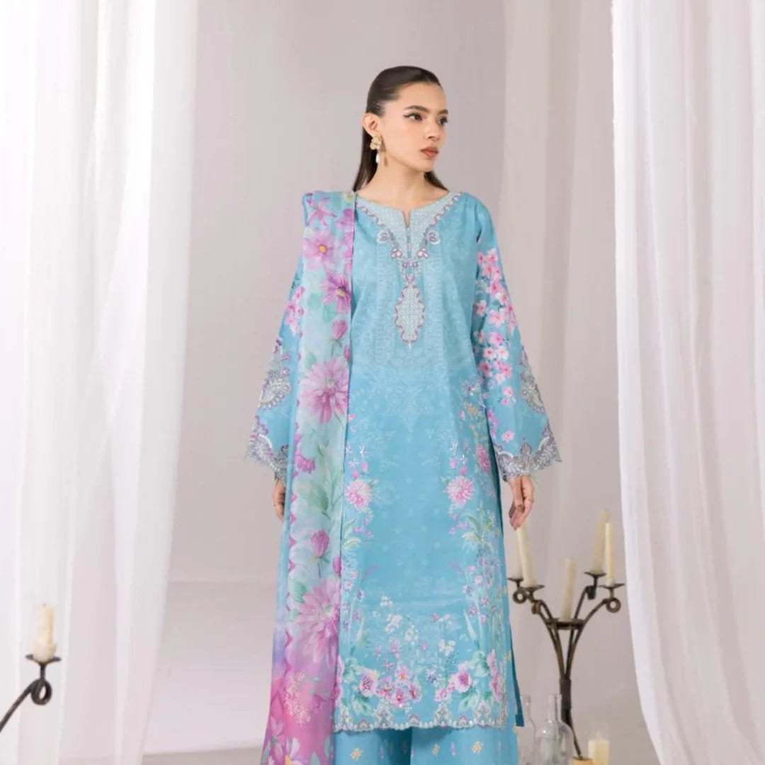 Women's Ready-to-Wear 3-Piece Printed & Embroidered Lawn Suit with Crinkle Chiffon Dupatta