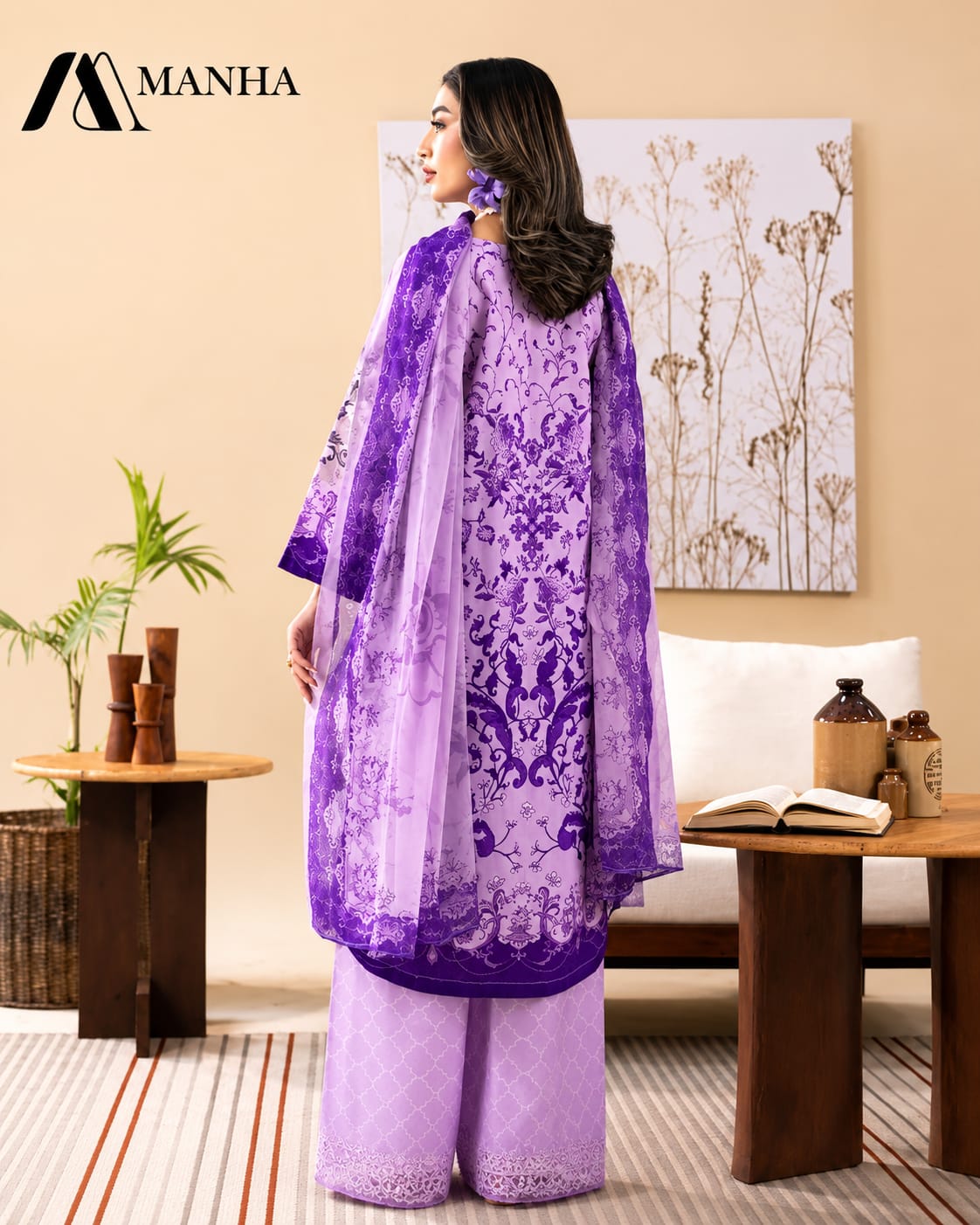 Women's Stitched 3-Piece Printed & Embroidered Lawn Suit with Crinkle Chiffon Dupatta