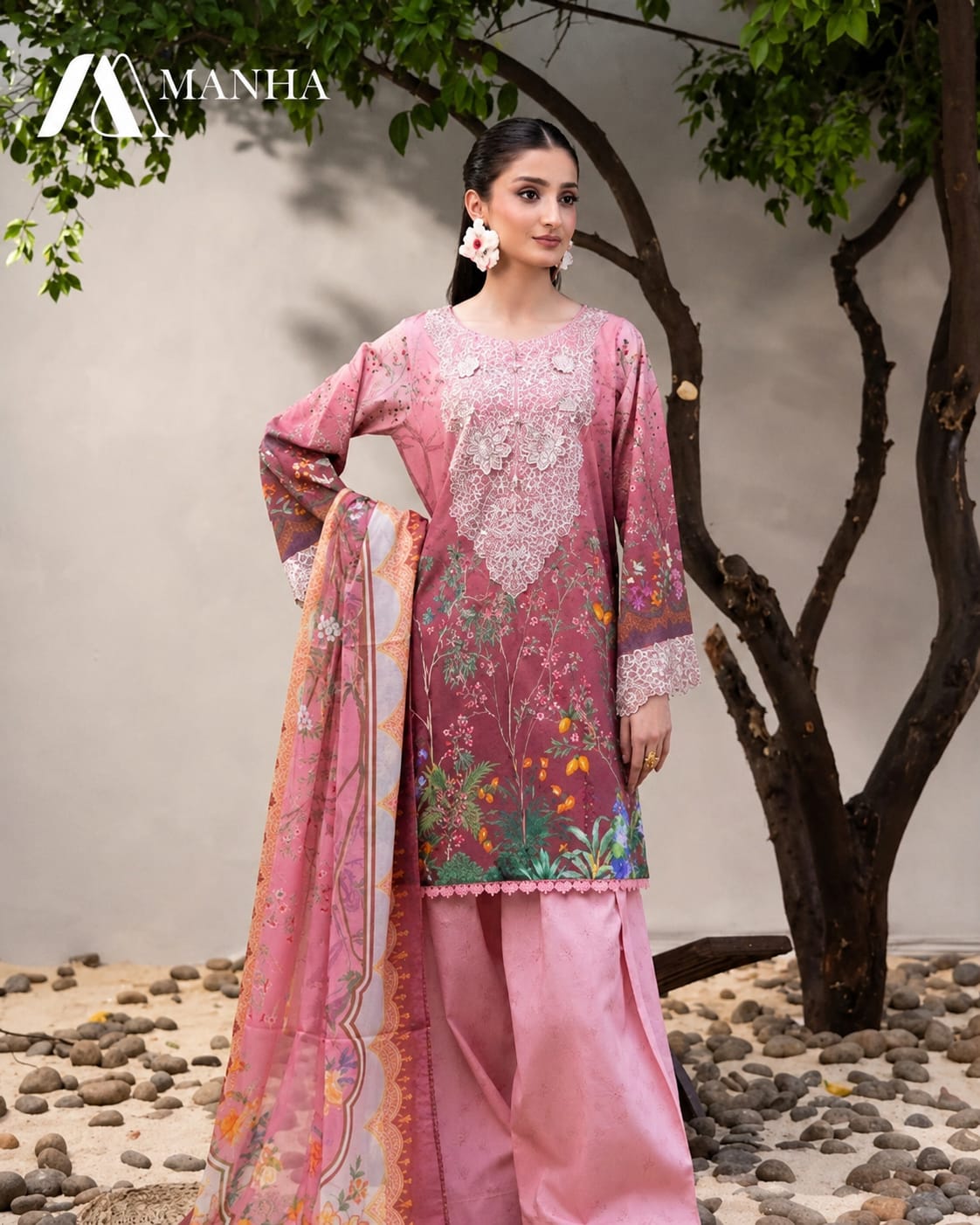 Women's Ready-to-Wear 3-Piece Printed & Embroidered Lawn Suit with Crinkle Chiffon Dupatta