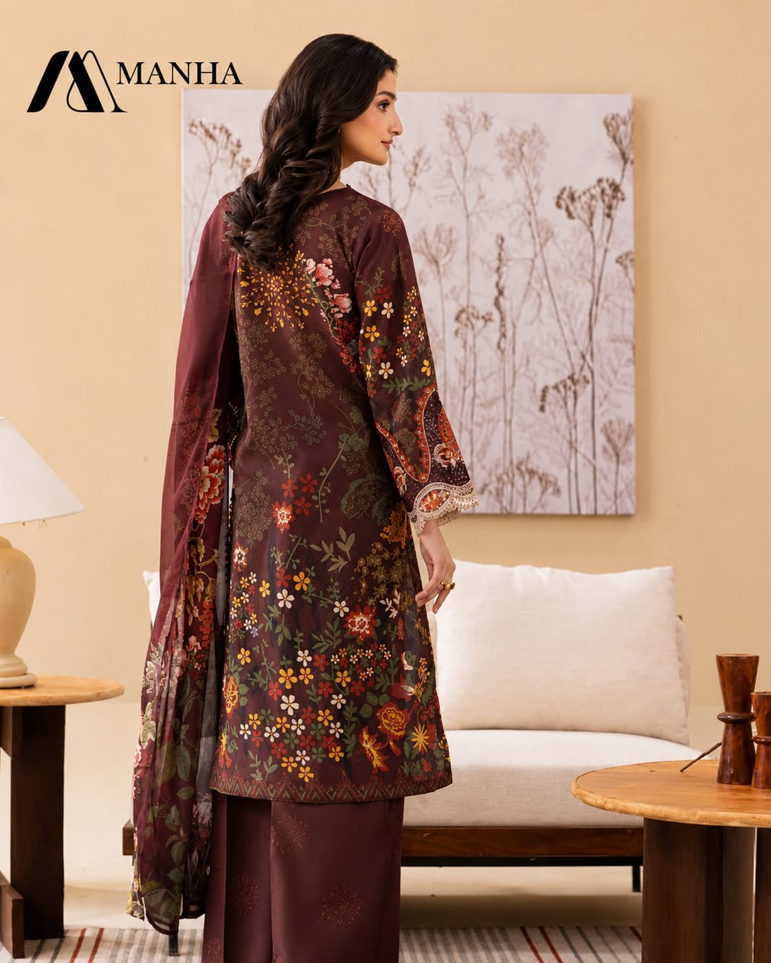 Women's Stitched 3-Piece Embroidered Printed Lawn Suit with Crinkle Chiffon Dupatta